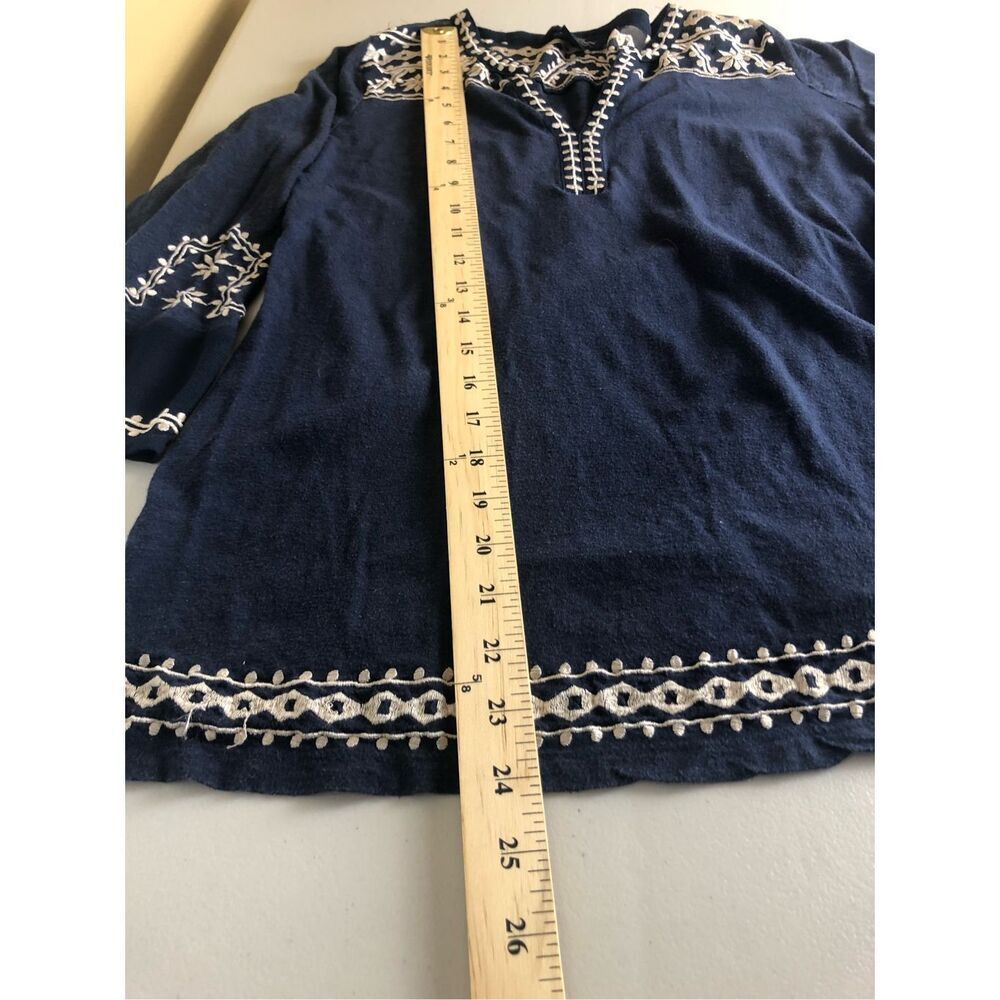 Lucky Brand Boho Embroidered Navy Tunic Top XS 3/4 Sleeve - Picture 9 of 13